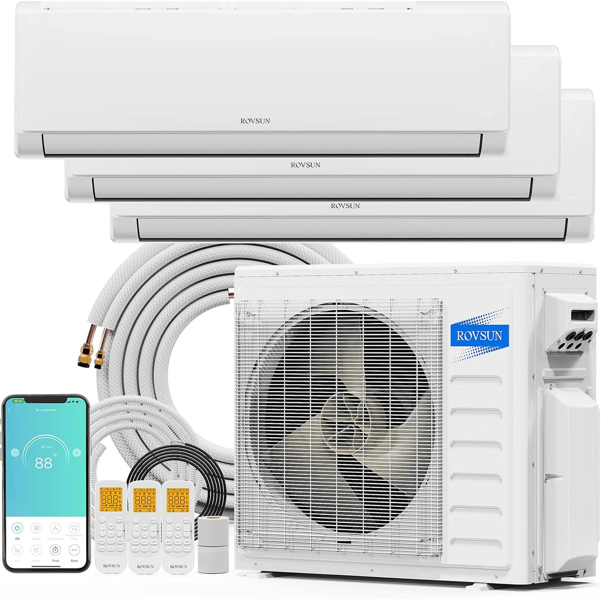 ROVSUN 28000 BTU Tri Zone WIFI Mini Split AC/Heating System, Outdoor, APP