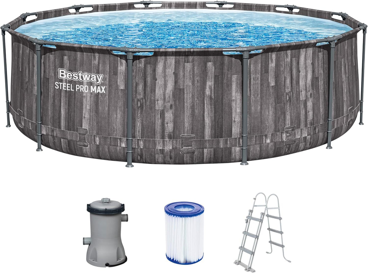 Bestway Steel Pro MAX Frame Pool-Set mit Filterpumpe Ø 366 × 100 cm, 2.006 l, 220-240 V, 12 V, 40 W, 107 cm