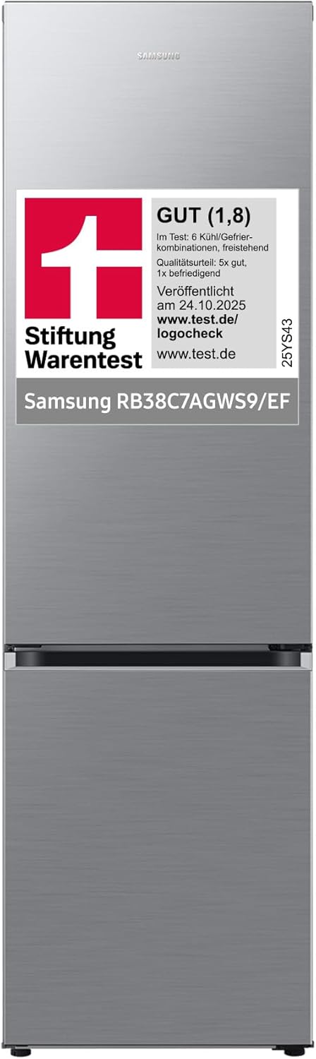Samsung RB38C7AGWS9/EF Kühl-Gefrierkombination, AI-Kühlschrank, 2 °C, 1 °C, 203 cm, 387 l, 68,5 cm, Edelstahl
