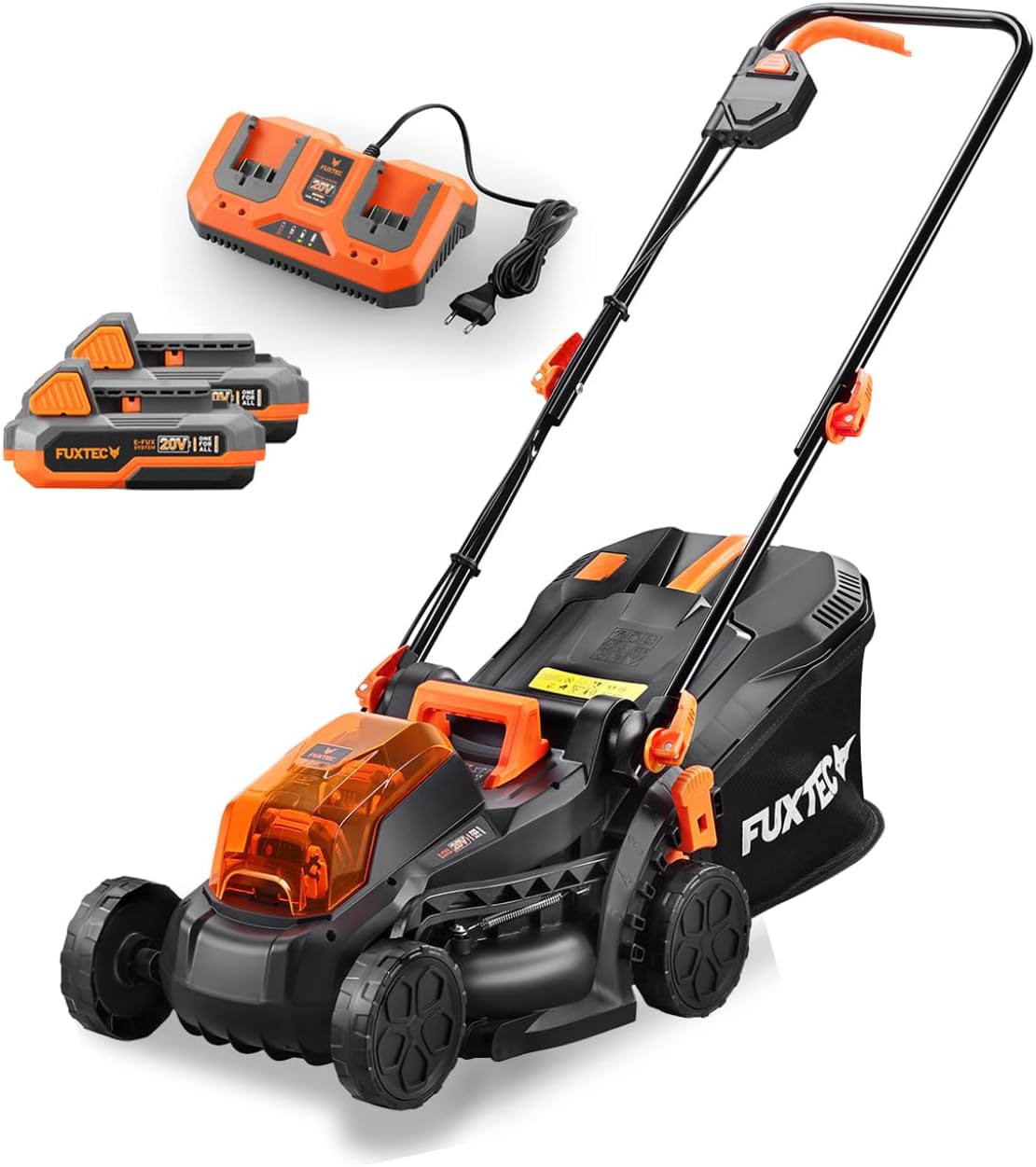 FUXTEC Akku Rasenmäher, Akkurasenmäher, Garten, 40 V, 20 V, 33 CM, 2 AH, 65 MM, 35 l, SCHNELLLADEGERÄT