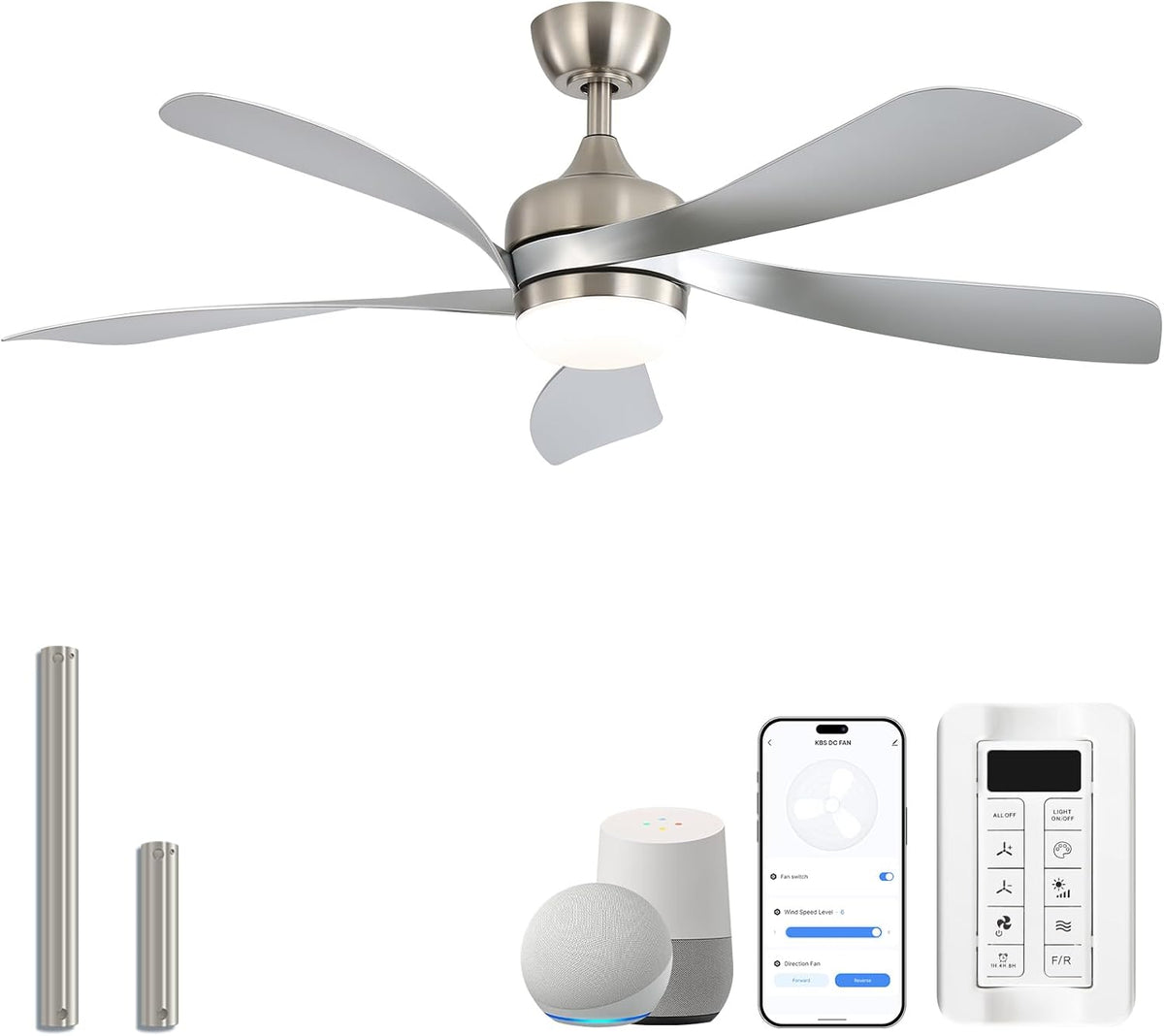 Sofucor Smart Deckenventilator mit Beleuchtung, Schlafzimmer, 25 dB, 132 cm, 12.5 CM, 25 CM, 3,5 m, 6.5 m