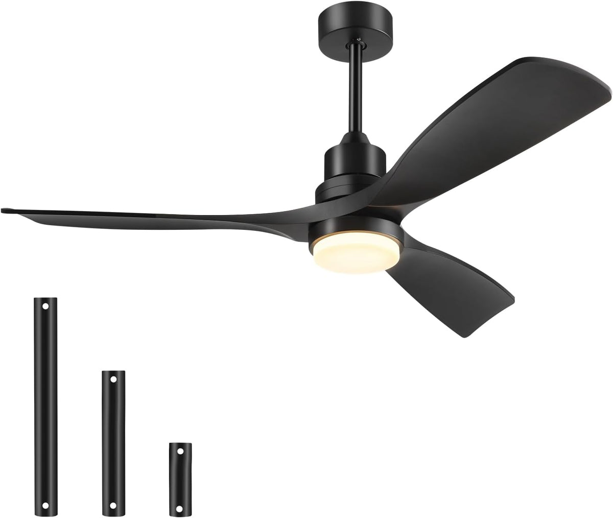 Forrovenco Schwarz Deckenventilator mit Beleuchtung, 132 cm/52 Zoll, 6 Geschwindigkeiten, 3 Flügel, 25 dB, Fernbedienung, Timer, Leise DC Motor
