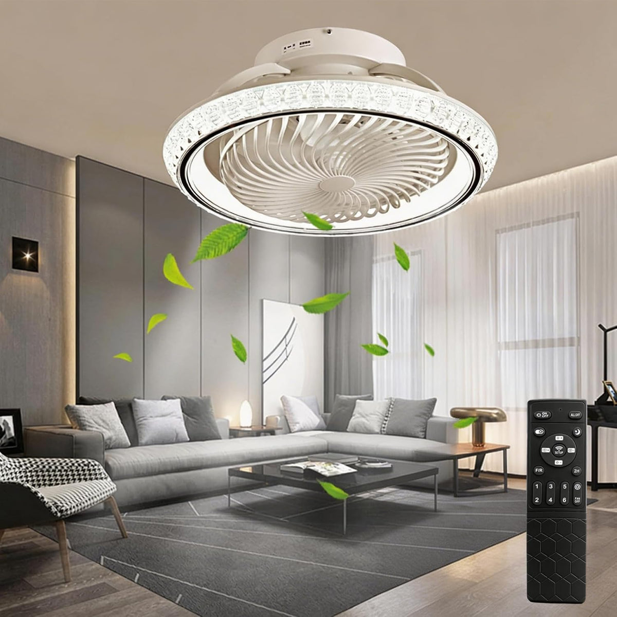 SXQYSM Deckenventilator mit Beleuchtung leise 360° Drehbar, 49 cm Moderne Deckenlampe mit Ventilator und Fernbedienung, 6 Windstufen, 30 dB