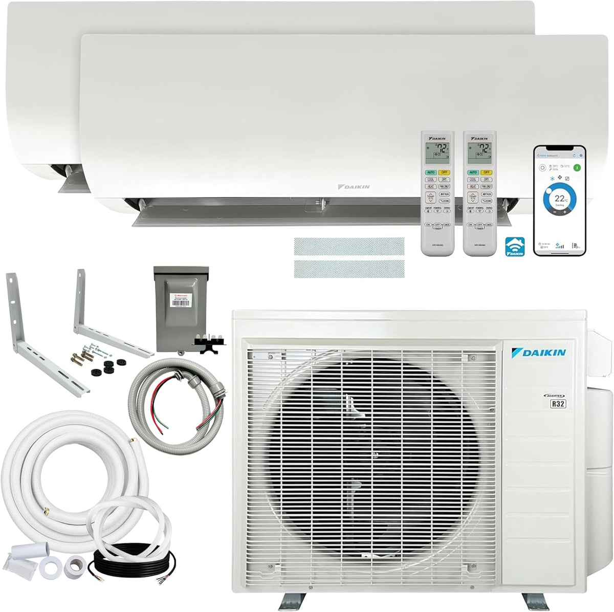Daikin 18,000 BTU (12K + 12K) 21SEER2 2-Zone Mini Split, Outdoor, 208-230 V, App, LED