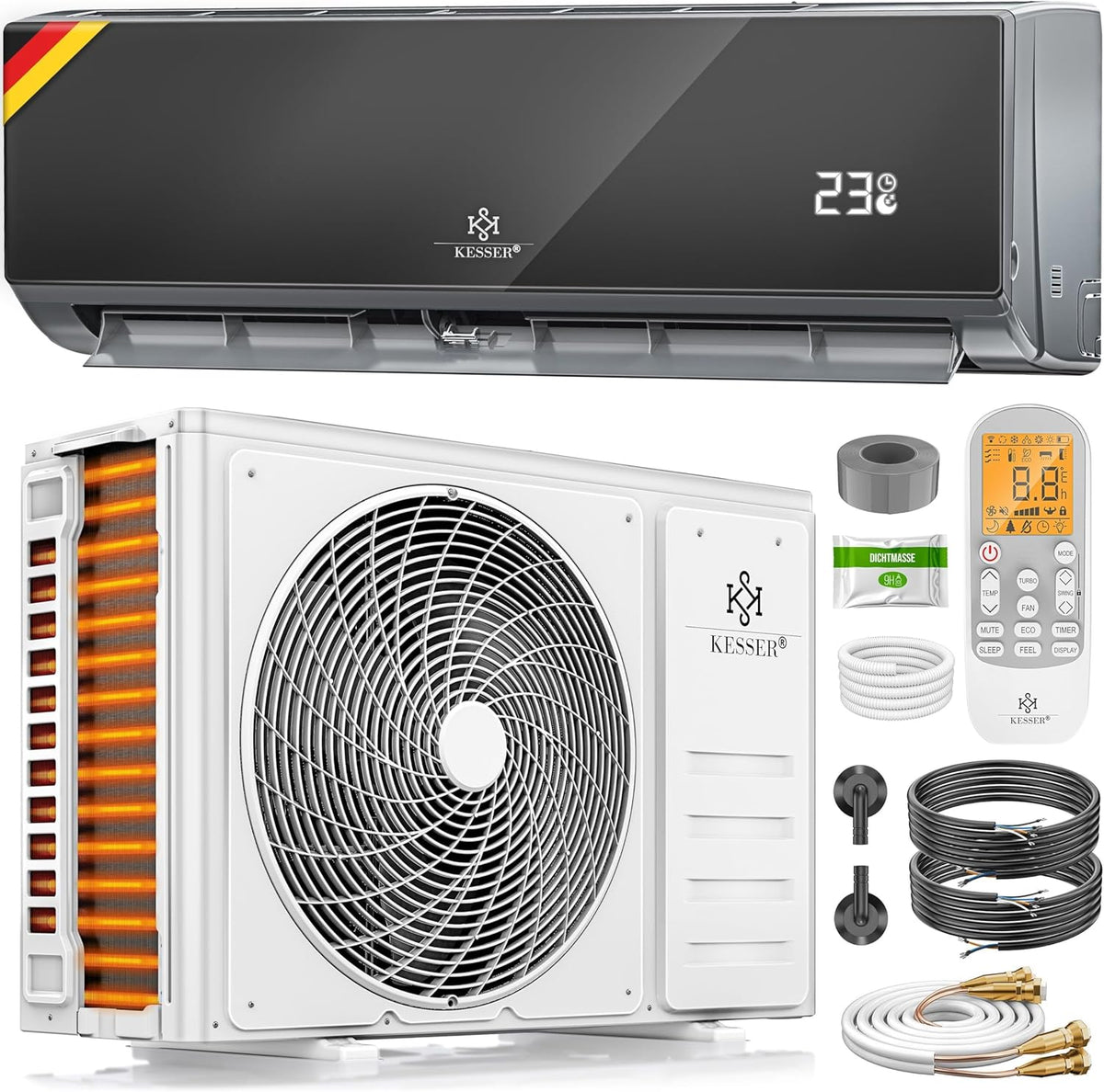 KESSER Split Klimaanlage Set Quick Connect, Wandklimaanlage, 2600 W, 3400 W