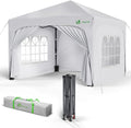 VOUNOT Pop-up-Faltpavillon für Garten, Terrasse und Events, Gartenzelt mit 4 Fenster-Seitenwänden, Reißverschlusstür, Sandsäcken, Tragetasche, Weiß