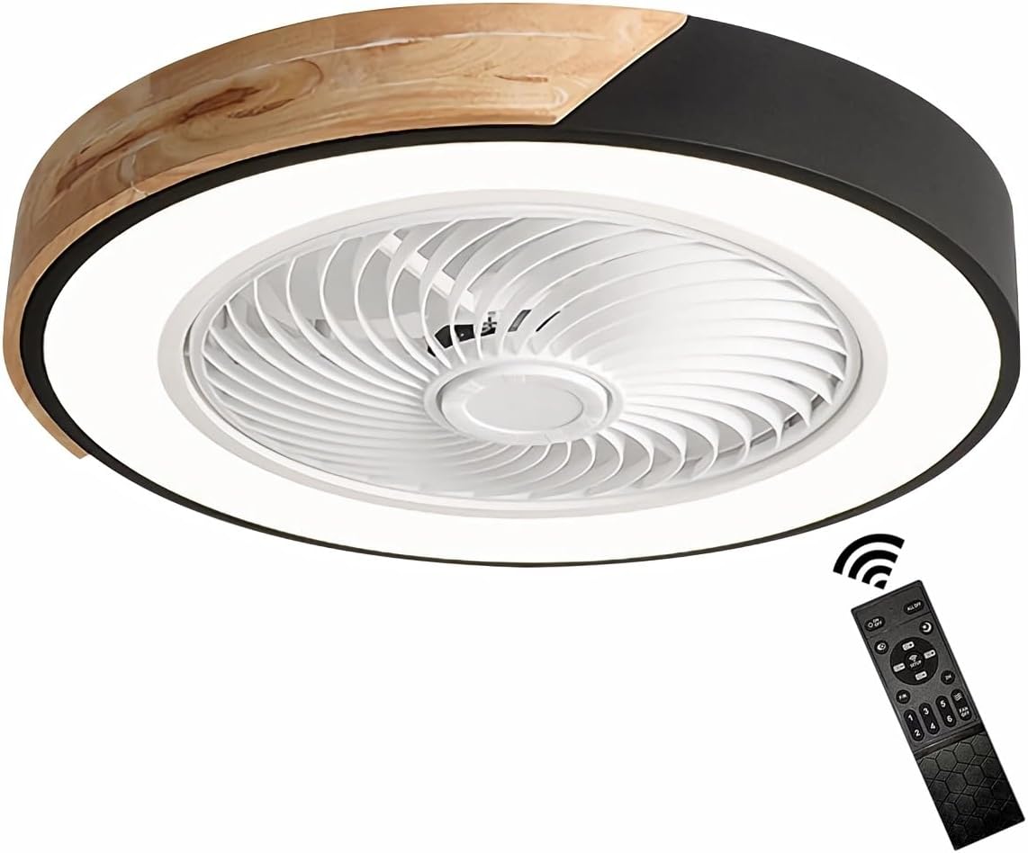 GaoHX Holz Deckenventilator mit Beleuchtung, Timer Leise Ventilator lampe, LED-Beleuchtung, Holz/Schwarz/Weiß, dimmbares Licht