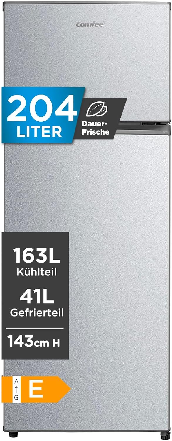 Comfee RCT284DS2 Kühl-/Gefrierkombination/Gefrierteil oben/176 kWh/Jahr/143 cm Höhe/LED, 204 l, 163 l
