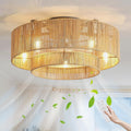 KZT Rattan Deckenventilator, Automatisch, Deckenleuchte, 4 Stunden, 30 cm, 26 cm, 60 W, 220-240 V