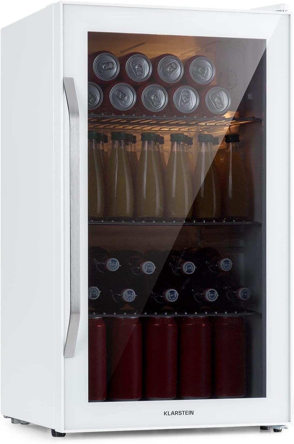 Klarstein Mini Kühlschrank mit Glastür, 80-Liter-Getränkekühlschrank, Minikühlschrank, 3 °C, 10 °C, LED, Edelstahl