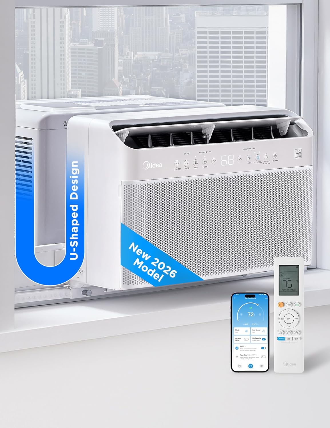 Midea 8,000 BTU U Shaped Smart Inverter Window Air Conditioner - Cools 350 Sq Ft, App