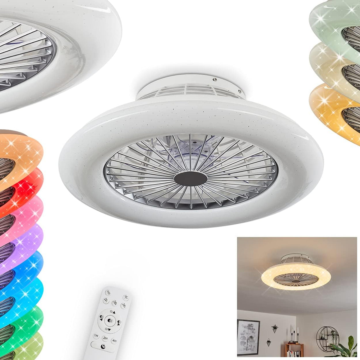 HOFSTEIN LED Deckenventilator Piraeus Deckenventilator mit Beleuchtung, 40 Watt, 2200 Lumen, 6500 Kelvin, über Fernbedienung dimmbar