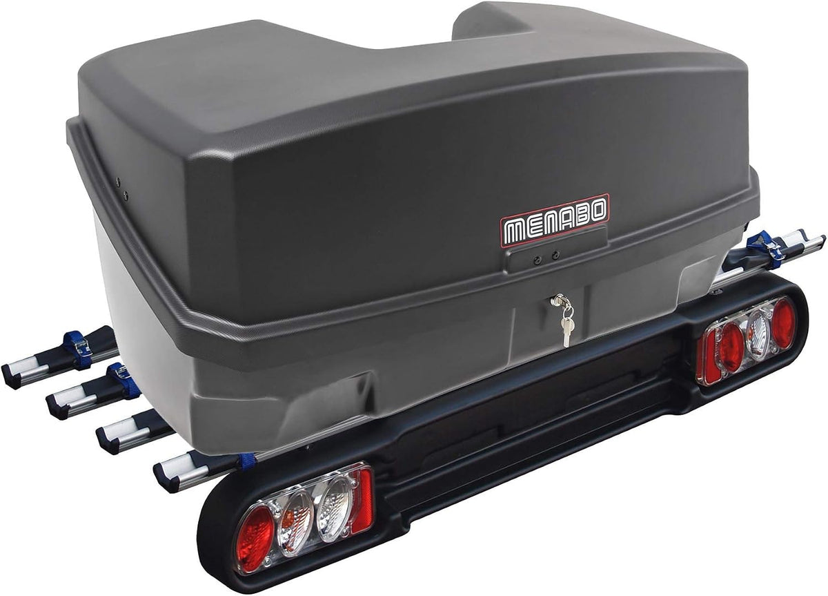 MENABO Race 4 Fahrradträger für 4 Räder klappbar + Nekkar schwarz Transportbox Gepäckbox, 12 cm, 10 cm