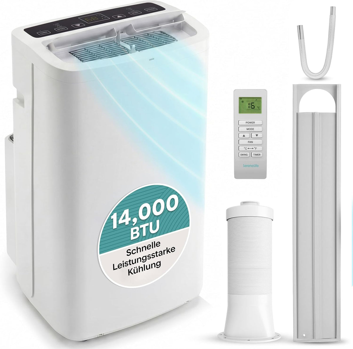 SereneLife Mobile Klimaanlage 4,1 kW 13000 BTU, Schlafzimmer, 52 dB, 230 V