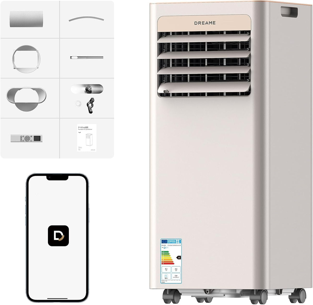 DREAME P-Wind10 7000 BTU Tragbare Klimaanlage, Ventilator, WLAN, App-Steuerung, LED