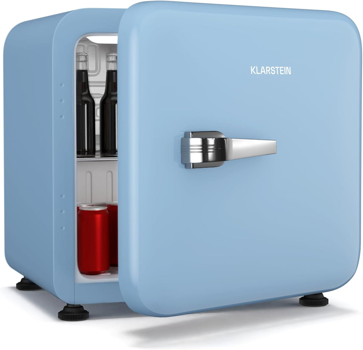 Klarstein Audrey Evo Retro-Mini-Kühlschrank für Büro und Schlafzimmer, 43 l, 40 dB, 0–10 °C, freistehend, ohne Gefrierfach, Wendetür, Weiß