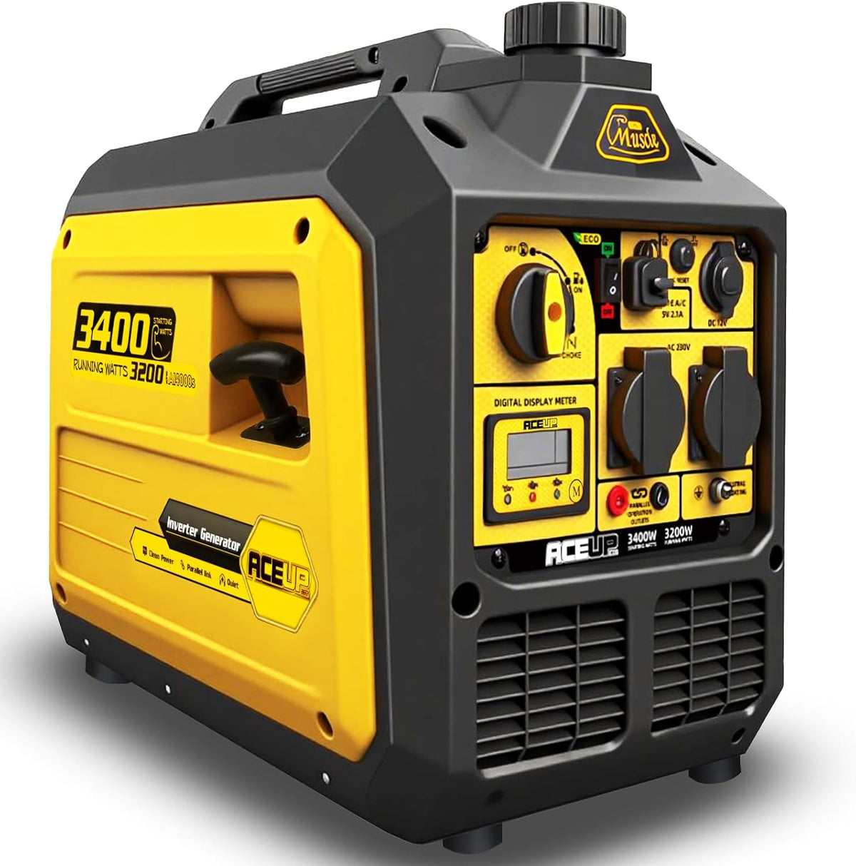 Aceup Energy 3400 W Inverter Stromerzeuger Benzin, Automatisch, 3200 W, 23 kg, 8 Stunden, 230 V, 12 V