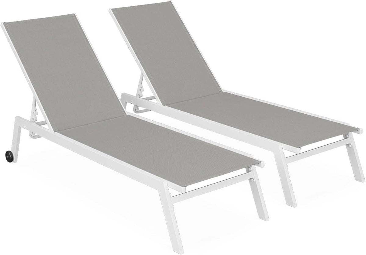 Alice's Garden - Set mit 2 ELSA Sonnenliegen aus weißem Aluminium und taupefarbenem