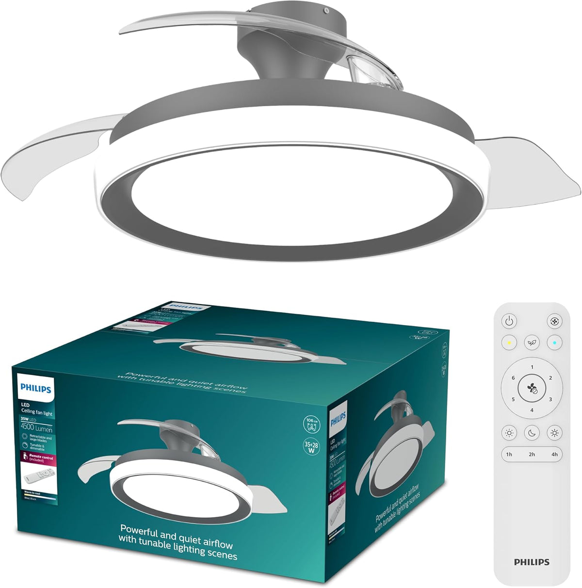 Philips Bliss Deckenventilator mit LED-Licht und Einziehbaren Flügeln