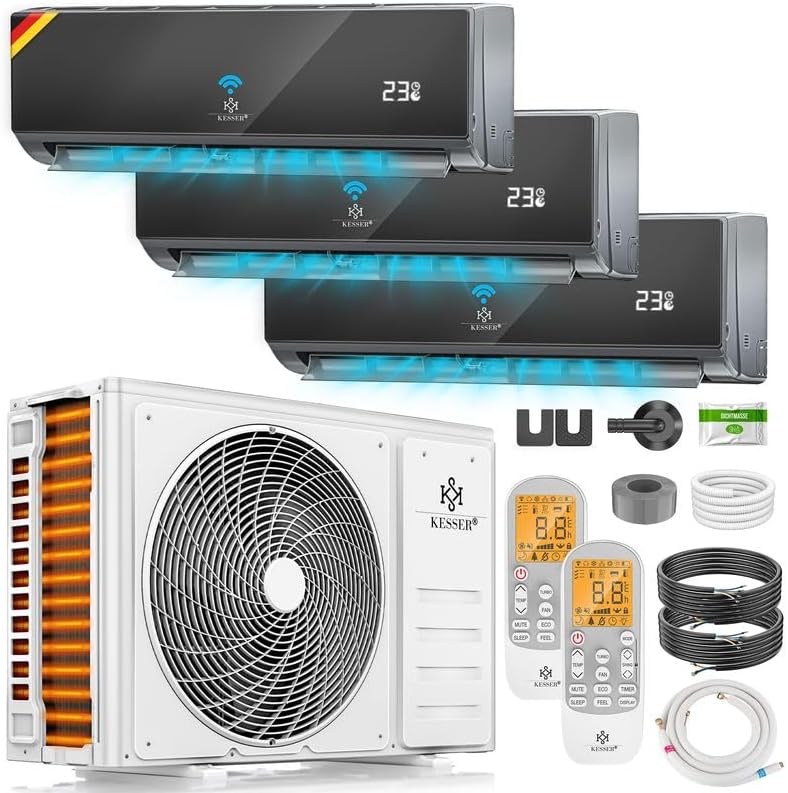 KESSER Multisplit Klimaanlage 3 Innengeräte, Split-Klimaanlage, Luftentfeuchter, Schlafzimmer, 5000 W, 7500 W
