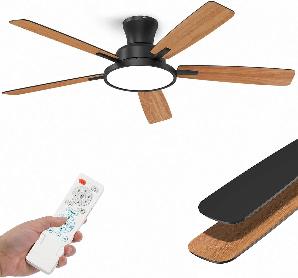 Taloya Deckenventilator mit Beleuchtung und Fernbedienung, Deckenleuchte, Minimalistisch, 35 dB, Led, Schwarz