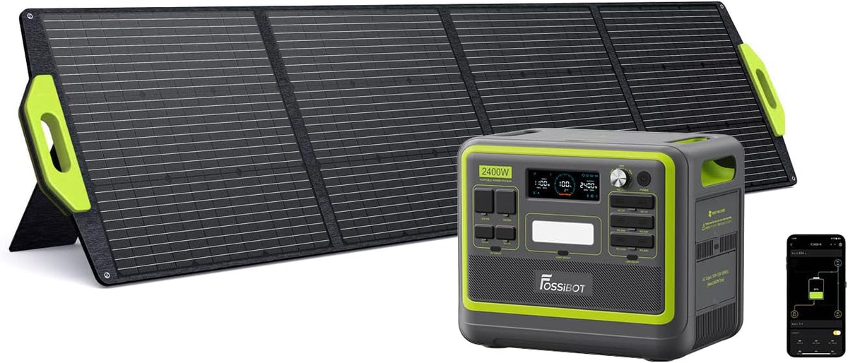 FOSSiBOT F2400 Powerstation mit 200 W Solarpanel, Fernseher, Haartrockner, 2048 WH, 2400 W, 640000 MAH, 1,5 Stunden, 1100 W, 2 Stunden